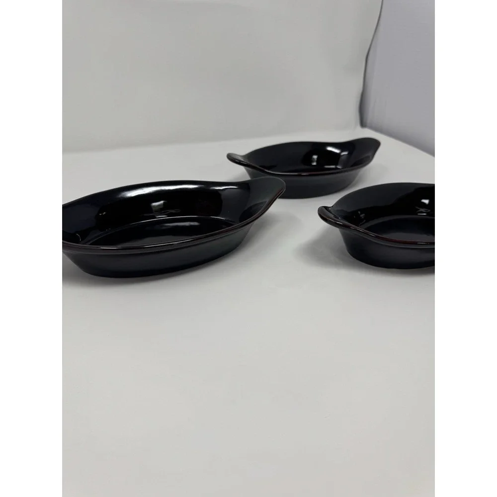 Pfaltzgraff Brown Drip 265 Au Gratin Oval Dishes Set of 3 Vintage Oven Safe